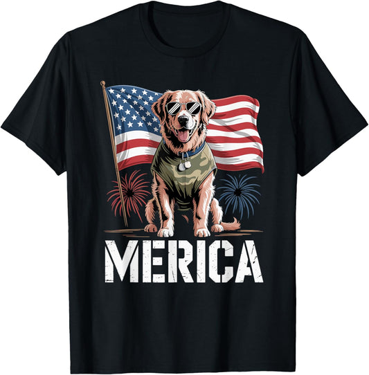 4th of July Golden Retriever Merica T-Shirt