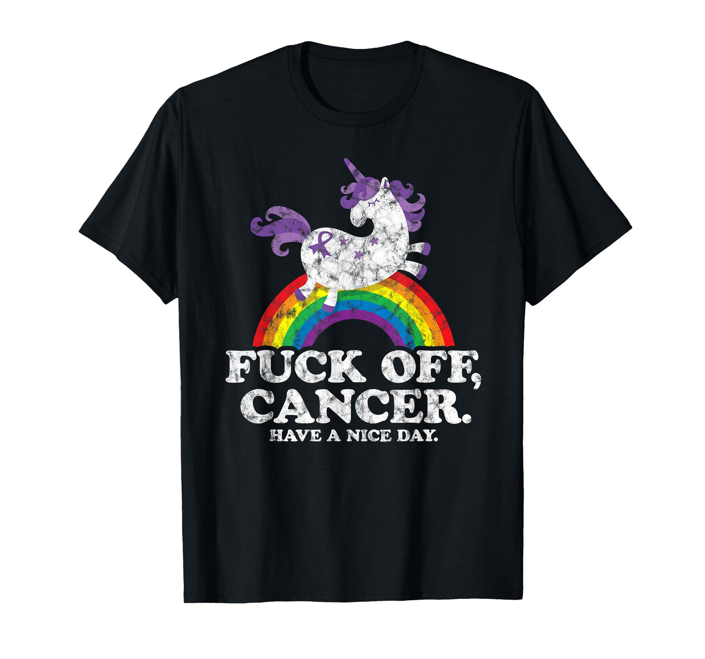 Fuck Off Cancer | Survivor Quote | Funny Unicorn Rainbow T-Shirt