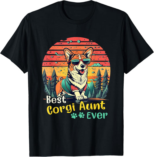 Best Corgi Aunt Ever Vintage Retro Sunset Dog Lover T-Shirt