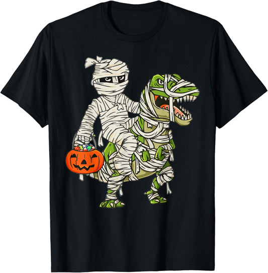 Mummy Riding Dinosaur Funny Halloween Youth Size T-Shirt