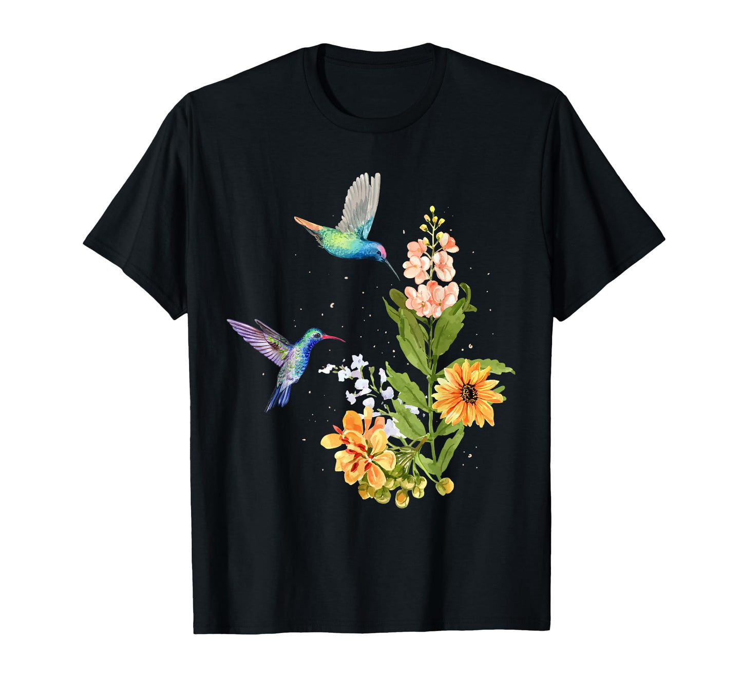Hummingbird and Flower Watercolor Art Design Bird T-Shirt