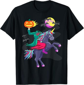 Unicorn Halloween Headless Horseman Pumpkin Head Graphic T-Shirt