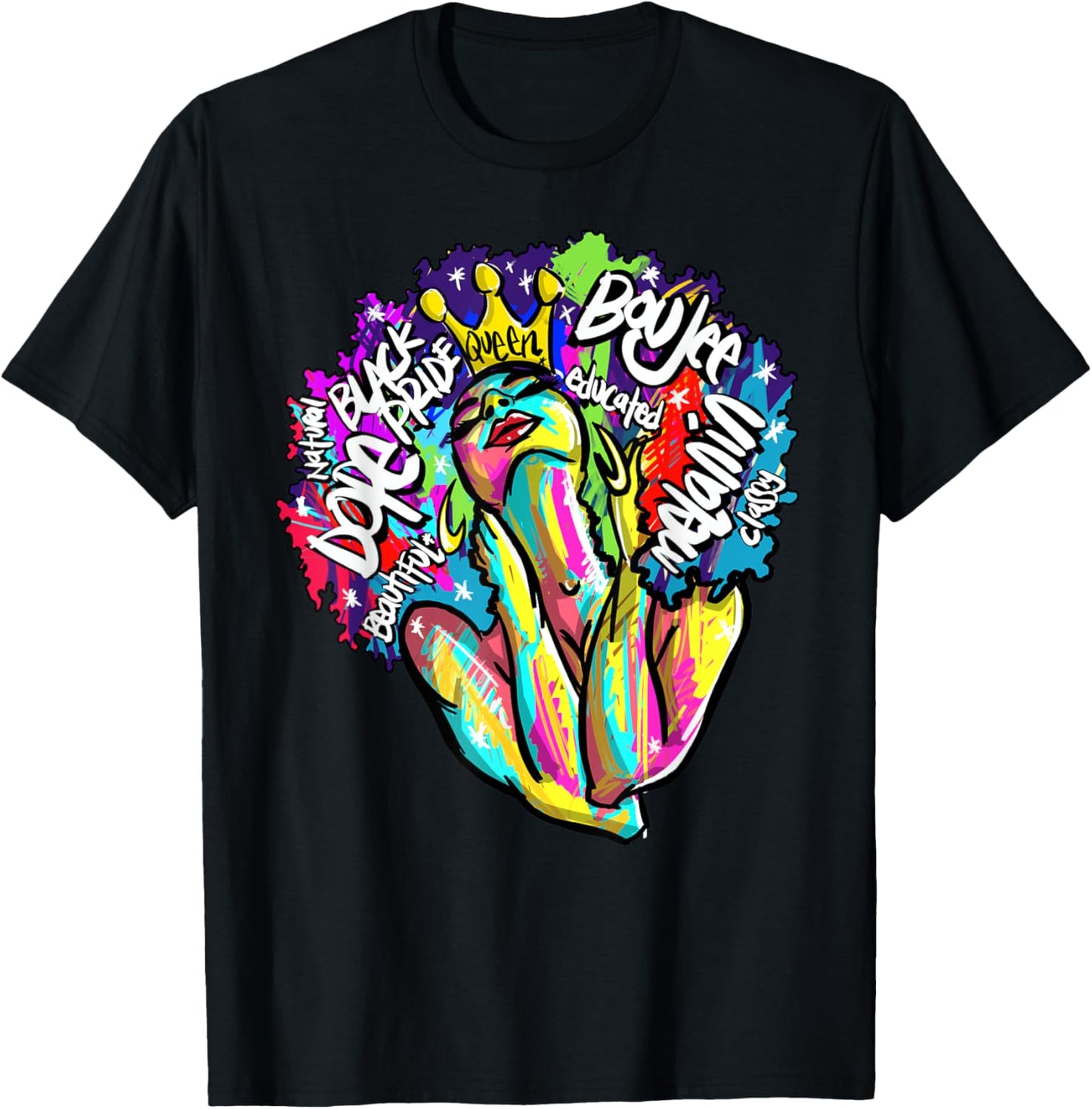 Black Queen Retro Afro Words Melanin Unapologetically Dope T-Shirt