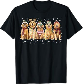 Golden Retriever Santa Christmas Lights Funny Xmas Dog Lover T-Shirt
