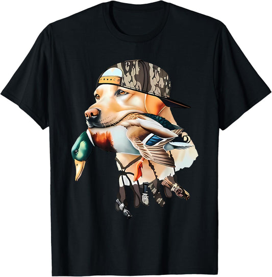 Bold Hunting Dog With Duck Hello Hunting Season T-Shirt