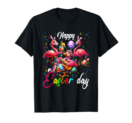 Three Cute Bunny Flamingos Costume Party Easter Eggs Basket T-Shirt