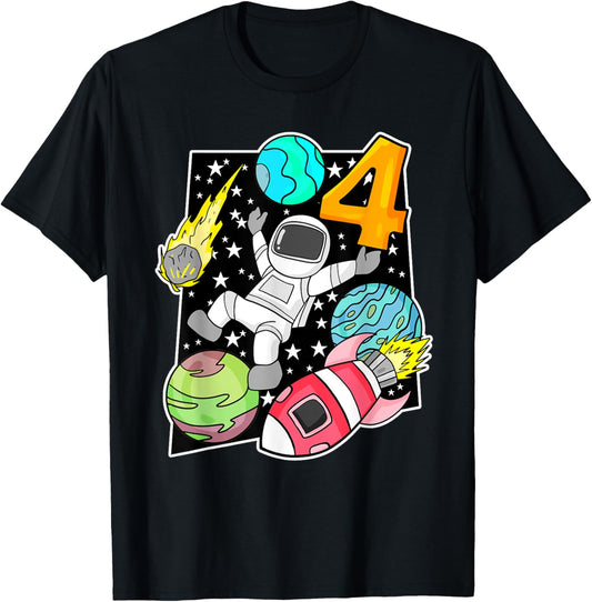 Kinder Ich bin Schon 4 Birthday Rocket Boys Astronaut T-Shirt
