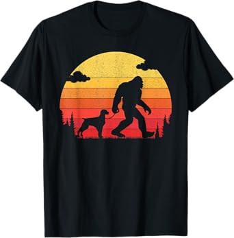 Retro Bigfoot Silhouette Walking Brittany Spaniel Dog T-Shirt for Men Women Kids