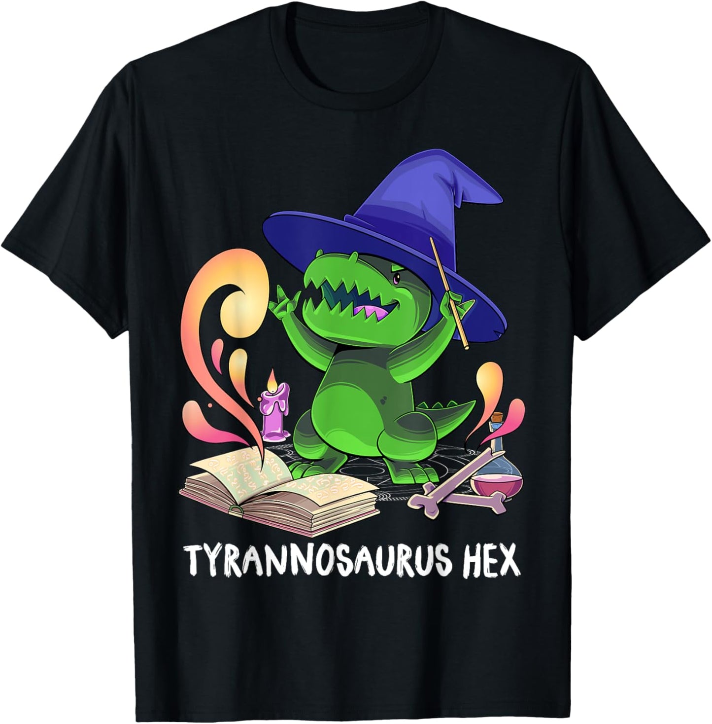 Tyrannosaurus Hex Halloween Dinosaur T-Rex Wizard Pentagram T-Shirt