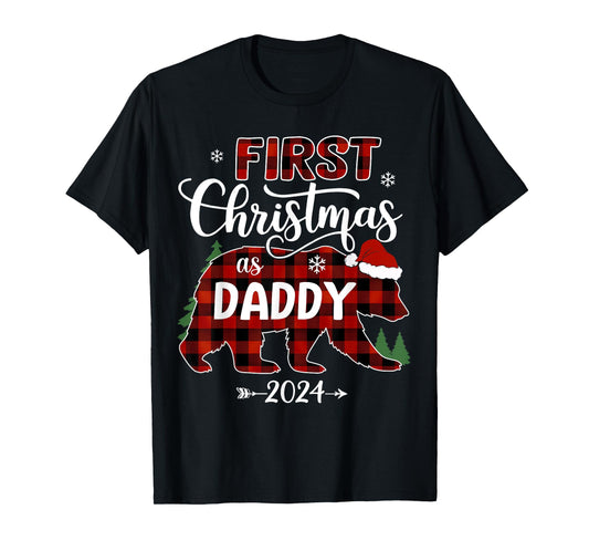 First Christmas As Daddy 2024 Bear Santa Hat Pregnancy Baby T-Shirt