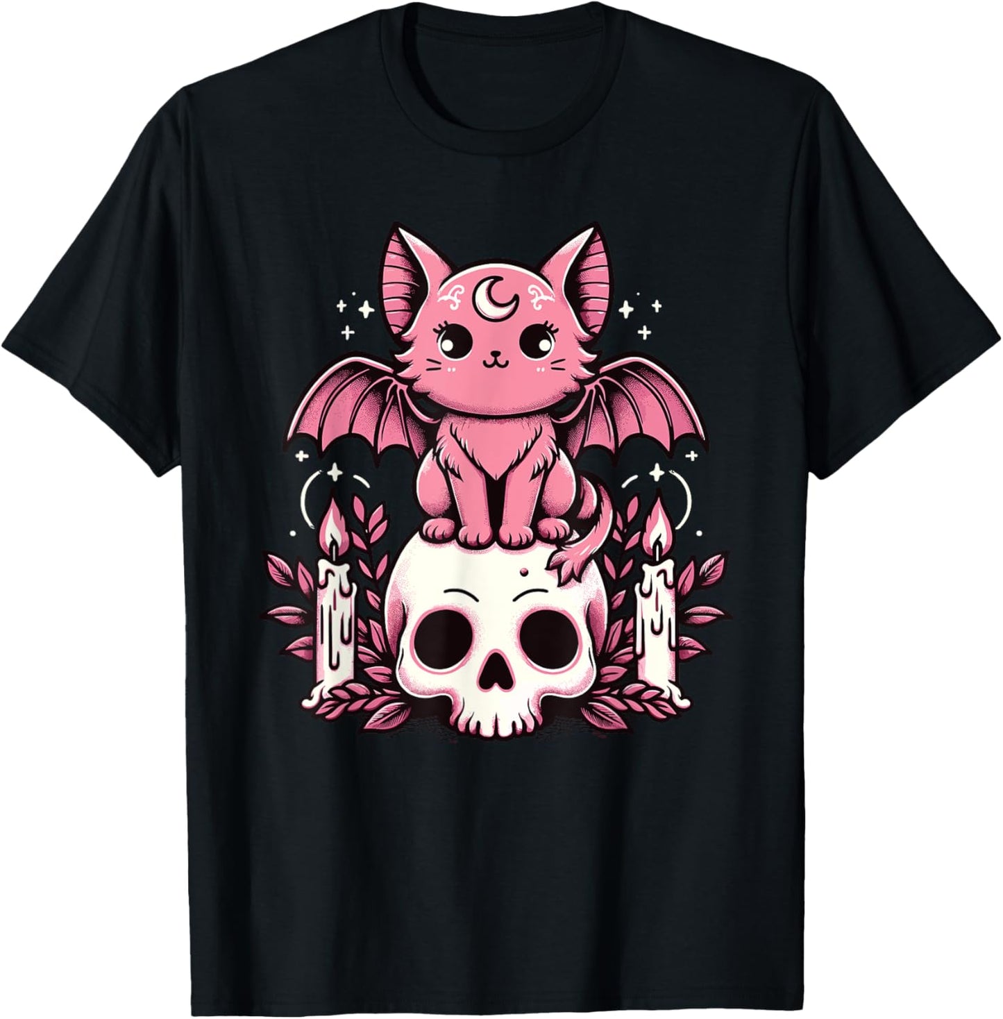 Kawaii Pastel Goth Cute Creepy Cat Bat Skeleton T-Shirt