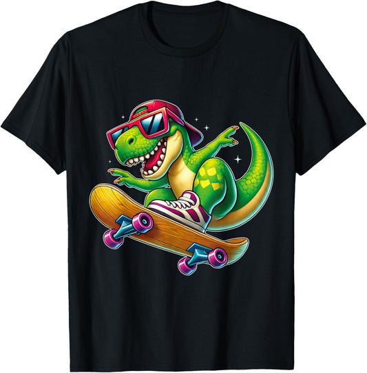 Funny T-Rex Skater Cool Dinosaur Skateboard Graphic T-Shirt