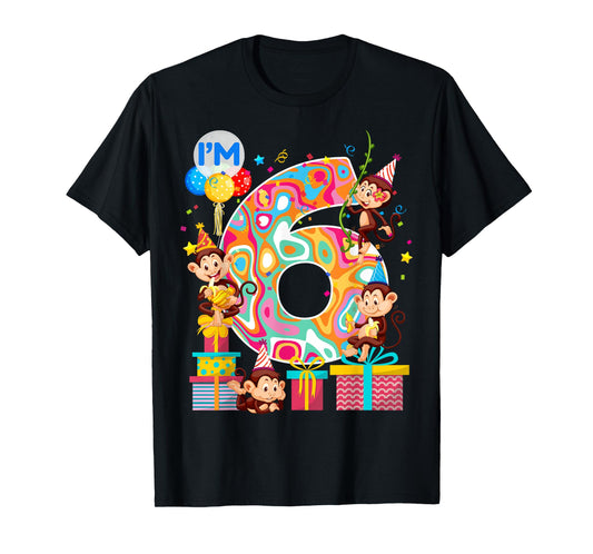 6th B-Day Monkey Birthday Zoo Animal 6 Year Old Funny T-Shirt