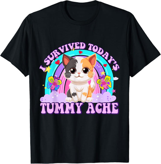Cat I Survived Today's Tummy Ache Funny Y2K Inappropriate T-Shirt