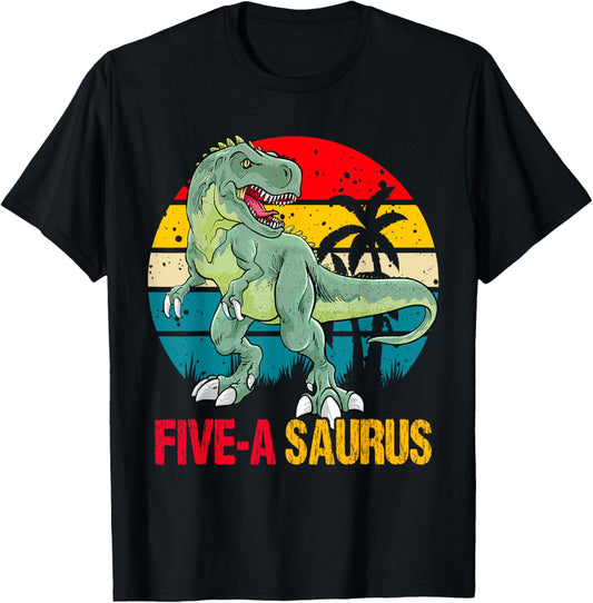 5 Year Old Dinosaur Birthday 5th T Rex Dino Six Saurus T-Shirt