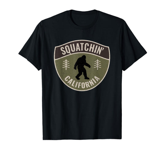 Squatchin' California - Bigfoot Highway Sign Art Sasquatch T-Shirt