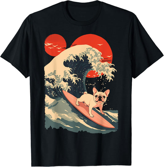 French Bulldog Surfing Japanese T-Shirt