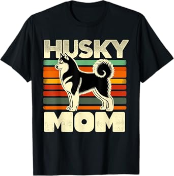 Retro Husky Mom Dog Mother Pet Siberian Huskies Mama T-Shirt