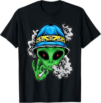 Alien Smoking Weed Funny Marijuana Alien UFO Cannabis 420 T-Shirt