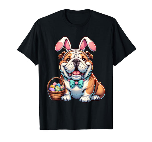 Easter English Bulldog Bunny Ears Eggs T-Shirt