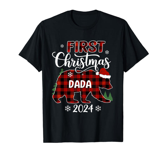 First Christmas Dada Buffalo Plaid Bear Christmas Party T-Shirt