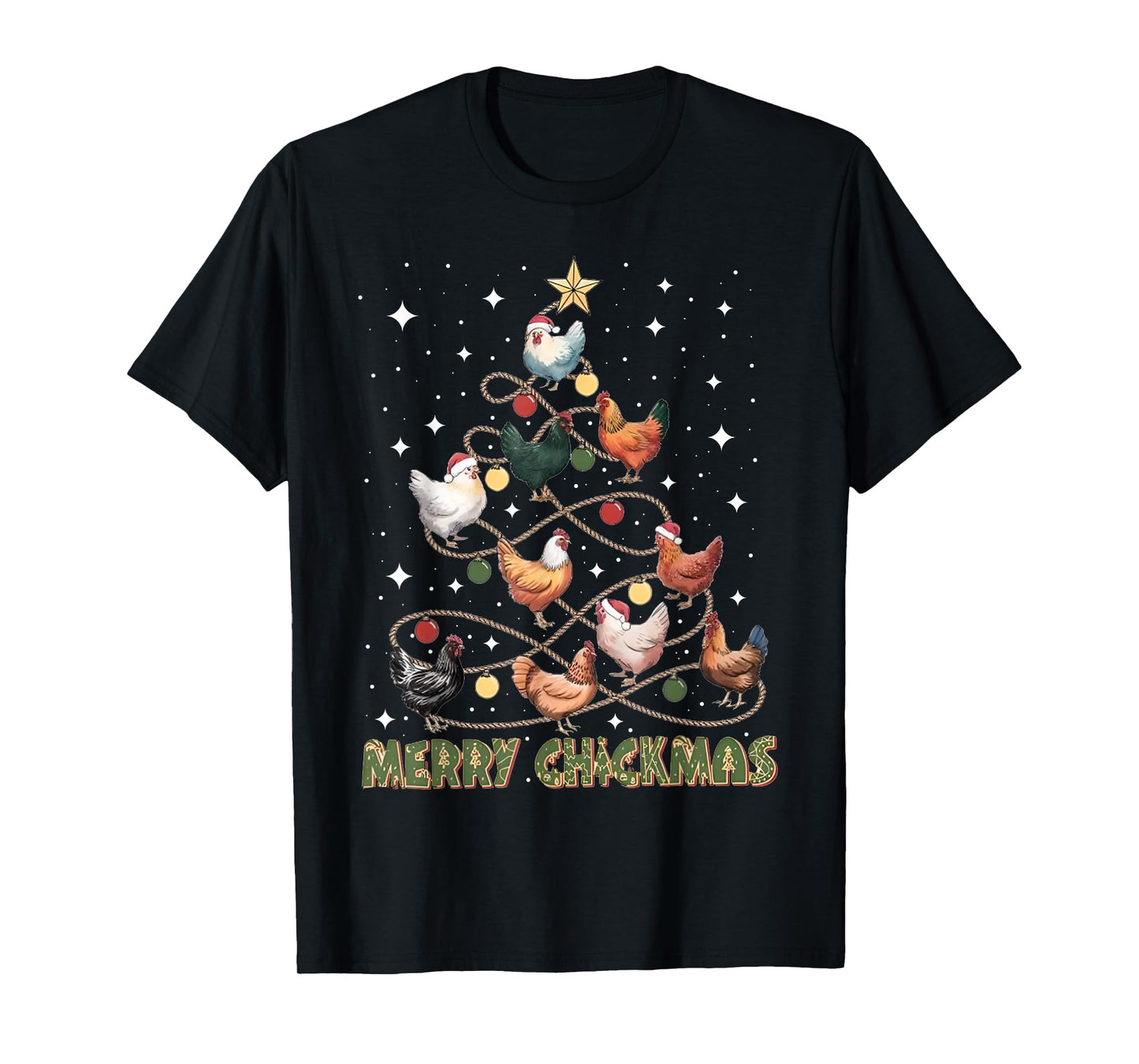 Merry Chickmas Chicken Christmas Tree Lights Farmer Gifts PJ T-Shirt