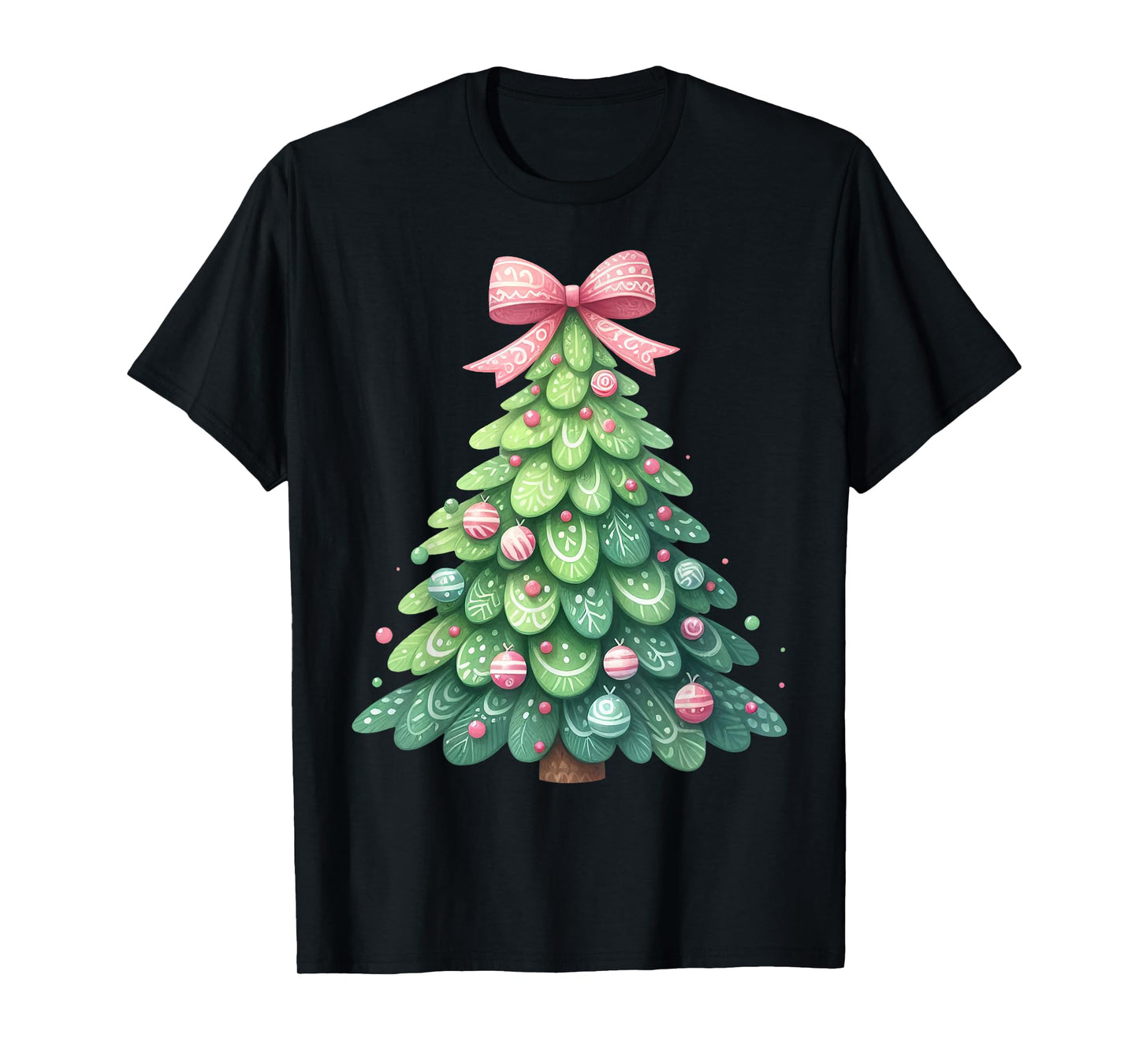 Merry Christmas Tree with Coquette Bow Xmas Holiday Women T-Shirt