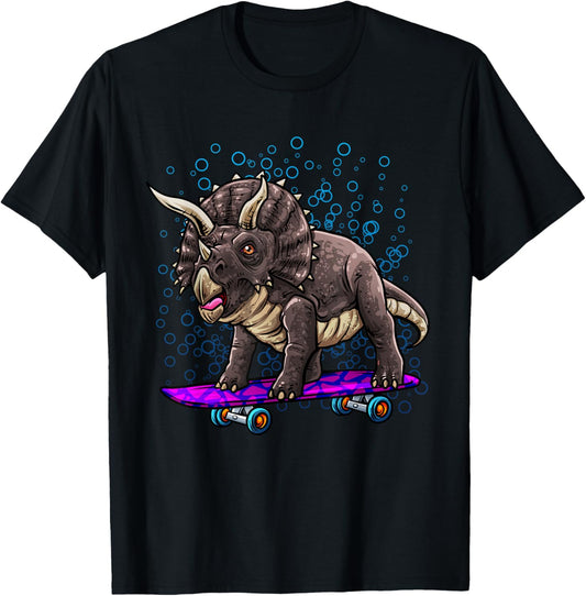Dinosaur Riding Skateboard Triceratops Reptile Gift for Kids T-Shirt