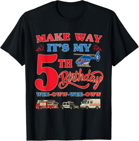 5th birthday Rescue Vehicles Birthday theme 5 year old kids T-Shirt