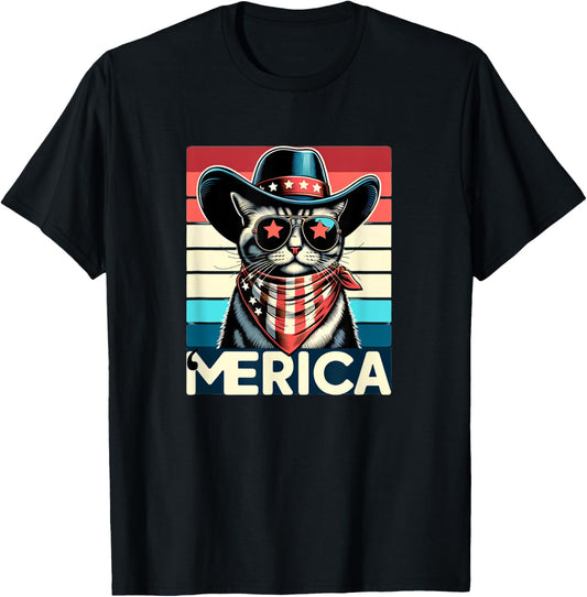 Patriotic Cat: USA 'Merica 4th of July Fun 09S3GH T-Shirt
