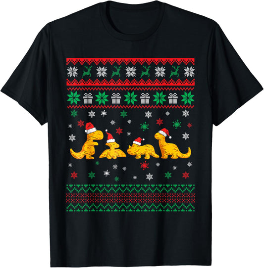Dinosaur Dino Chicken Nuggets Ugly Christmas Pajama Xmas T-Shirt