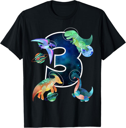 Kids Astronaut Outer Space Dinosaurs 3rd Birthday Boy Gift T-Shirt