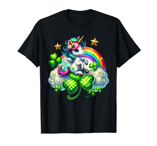 Cute Unicorn Shamrock St Patricks Day Girls Kids Lepricorn T-Shirt
