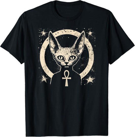 Hairless Sphynx Cat With Ankh Egyptian Spiritual Guardian T-Shirt