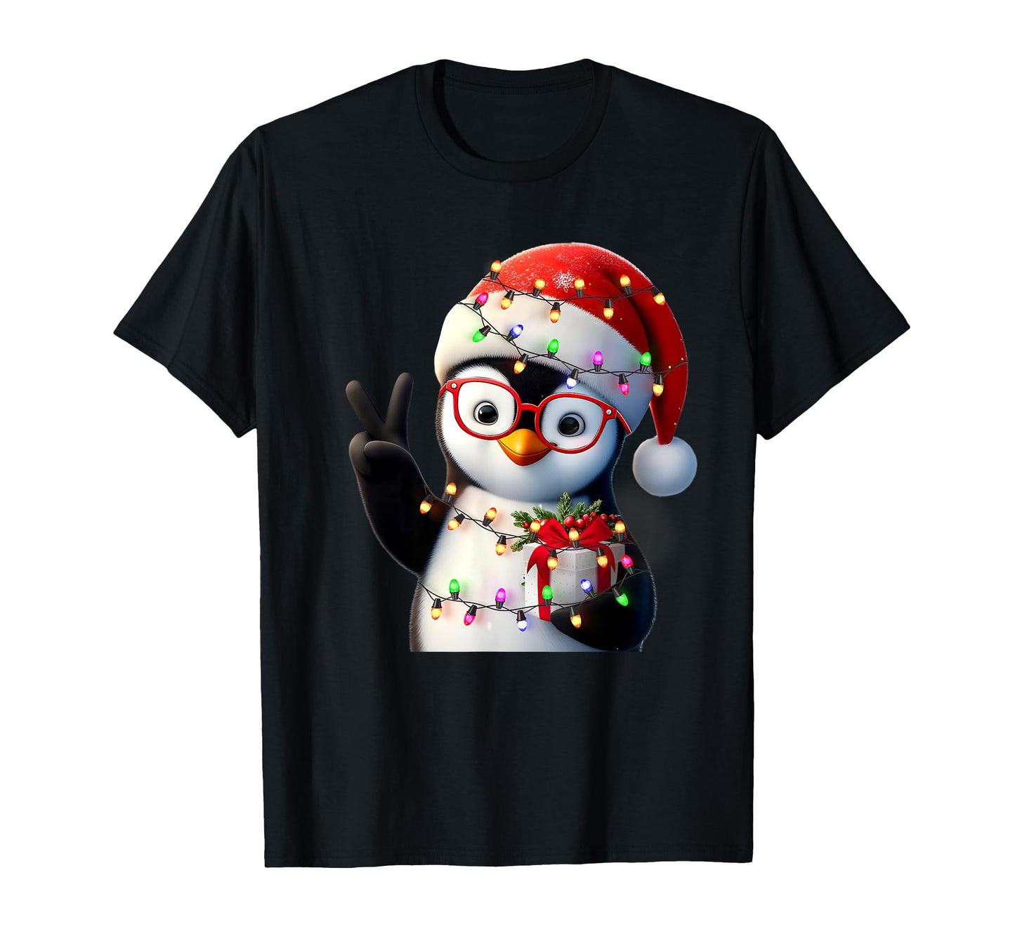 Peace Sign Hand Penguin Santa Christmas Penguin Pajamas T-Shirt