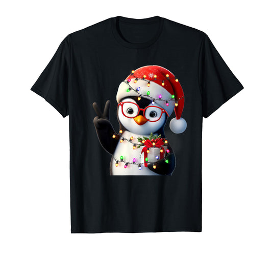 Peace Sign Hand Penguin Santa Christmas Penguin Pajamas T-Shirt