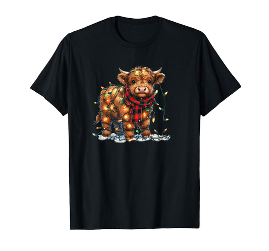 Highland Cow Christmas Xmas Santa Baby Wooly Farm Animal Kid T-Shirt