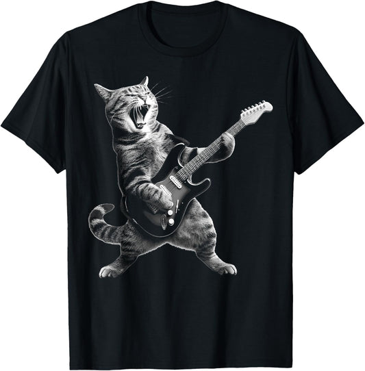 Cat Playing Guitar Rock and Roll Rock Star For Men Women Kid T-Shirt