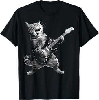 Cat Playing Guitar Rock and Roll Rock Star For Men Women Kid T-Shirt