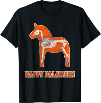Swedish Halloween Happy Dalaween Scary Dala Horse Skeleton T-Shirt