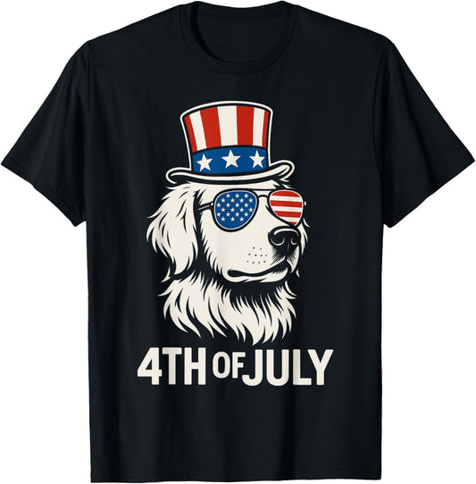 Patriotic Dog Wearing USA Hat Funny 4th of July T-Shirt