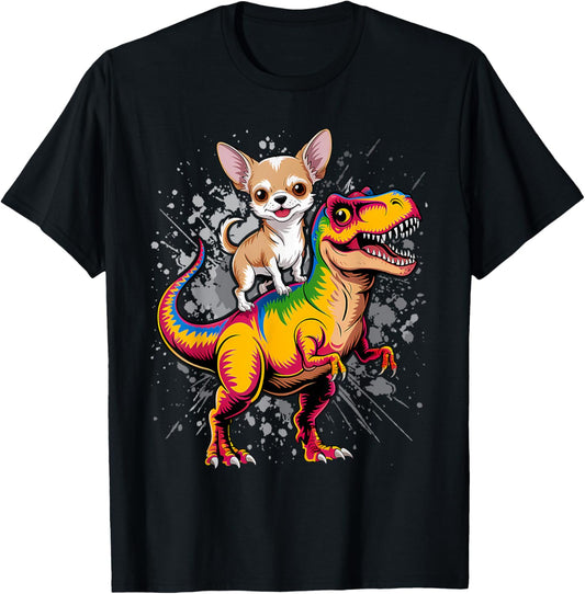 Colorful Dinosaur With Chihuahua T-Shirt