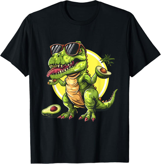 Avocado Dino Sunglasses Artwork T-Rex Print Avocado Fruit T-Shirt