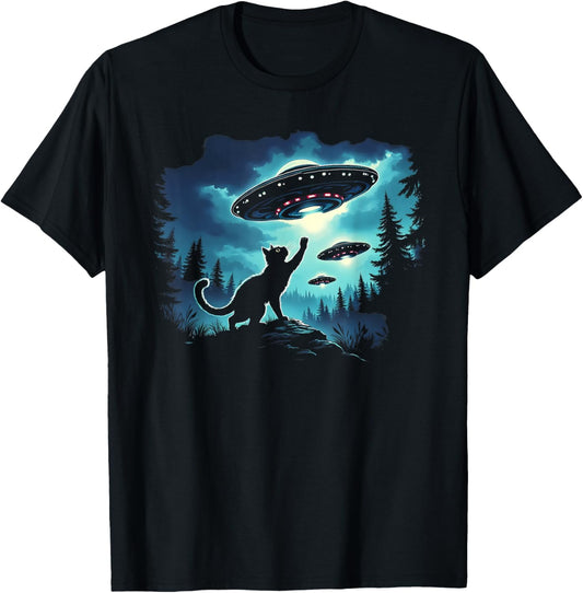 Alien Cat Playing With Ufo T-Shirt