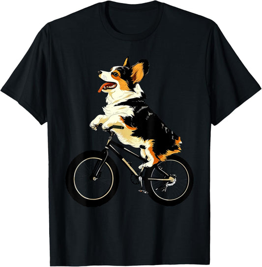 Corgi Dog Riding Bicycle Cycling Biking Dog On A Bicycle T-Shirt