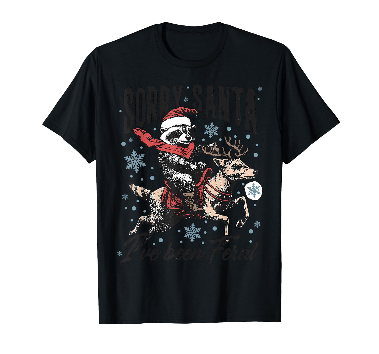 Vintage Sorry Santa I’ve Been Feral Raccoon Ride Horse Xmas T-Shirt