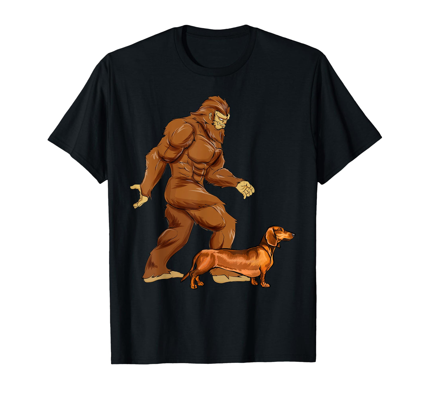 Funny Bigfoot Walking Brown Dachshund Sasquatch Dog Men Women Girls Kids T-Shirt