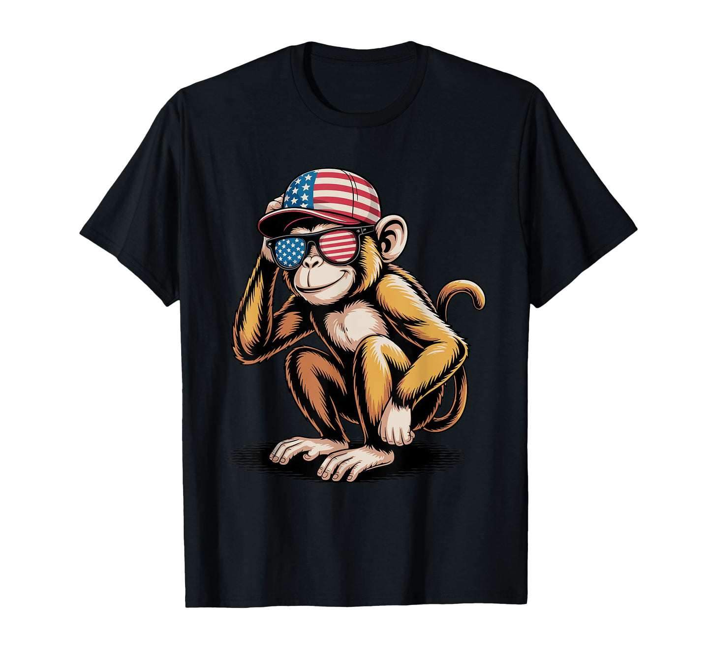 Funny Monkey USA Flag Sunglasses Independence 4th of July T-Shirt