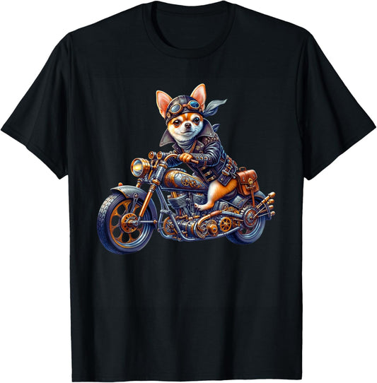 Cool Steampunk Chihuahua Biker Vintage Motorcycle Dog Lovers T-Shirt
