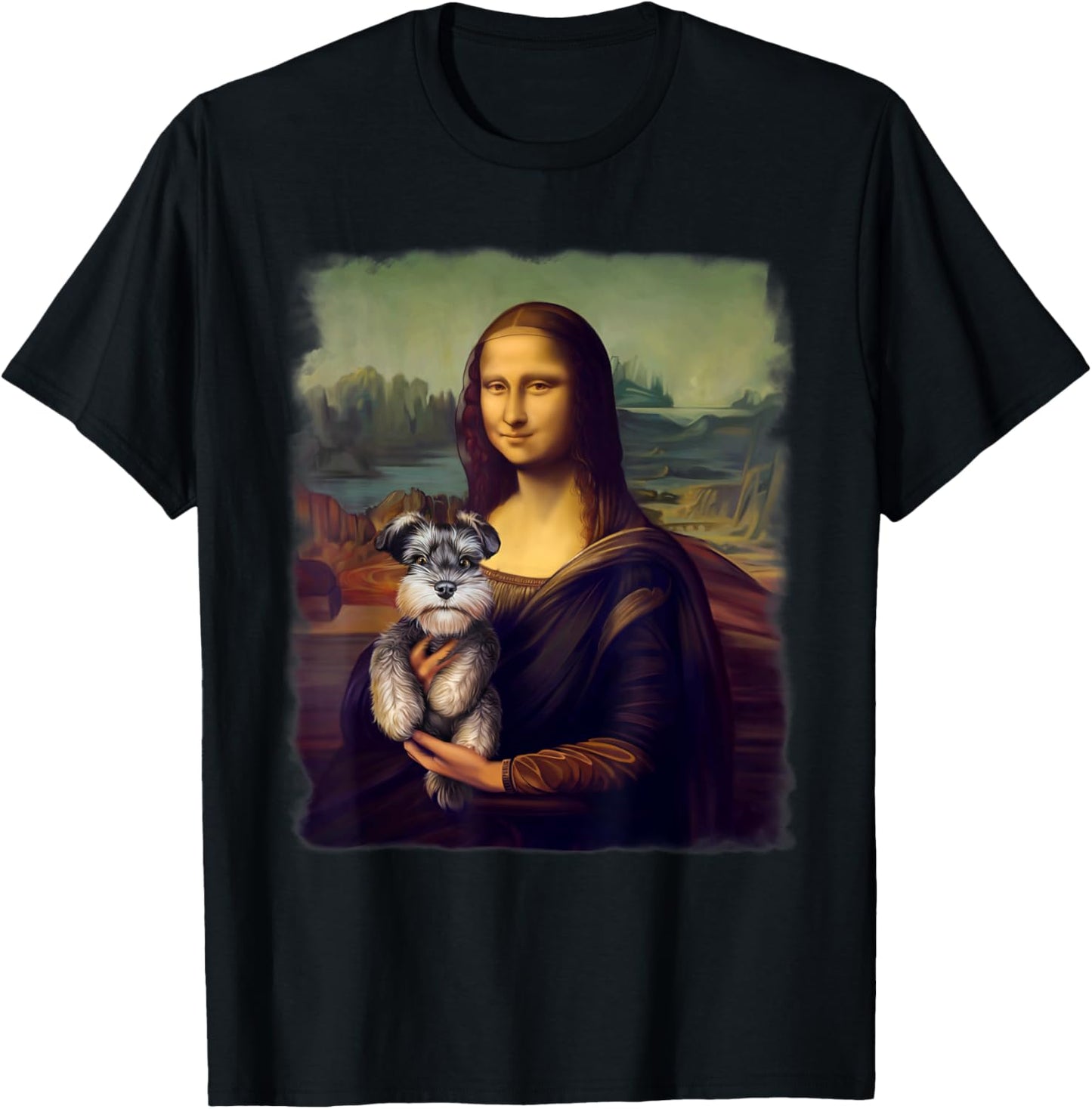 Mona Lisa Holding a Schnauzer Funny Dog Art Parody T-Shirt